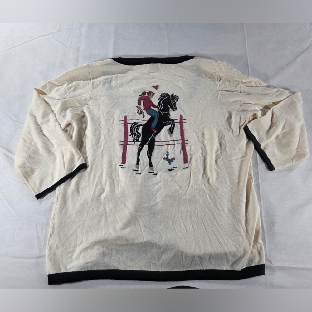 Unique Vintage Cream and Black Cowgirl Cardigan 4X/5X NWOT